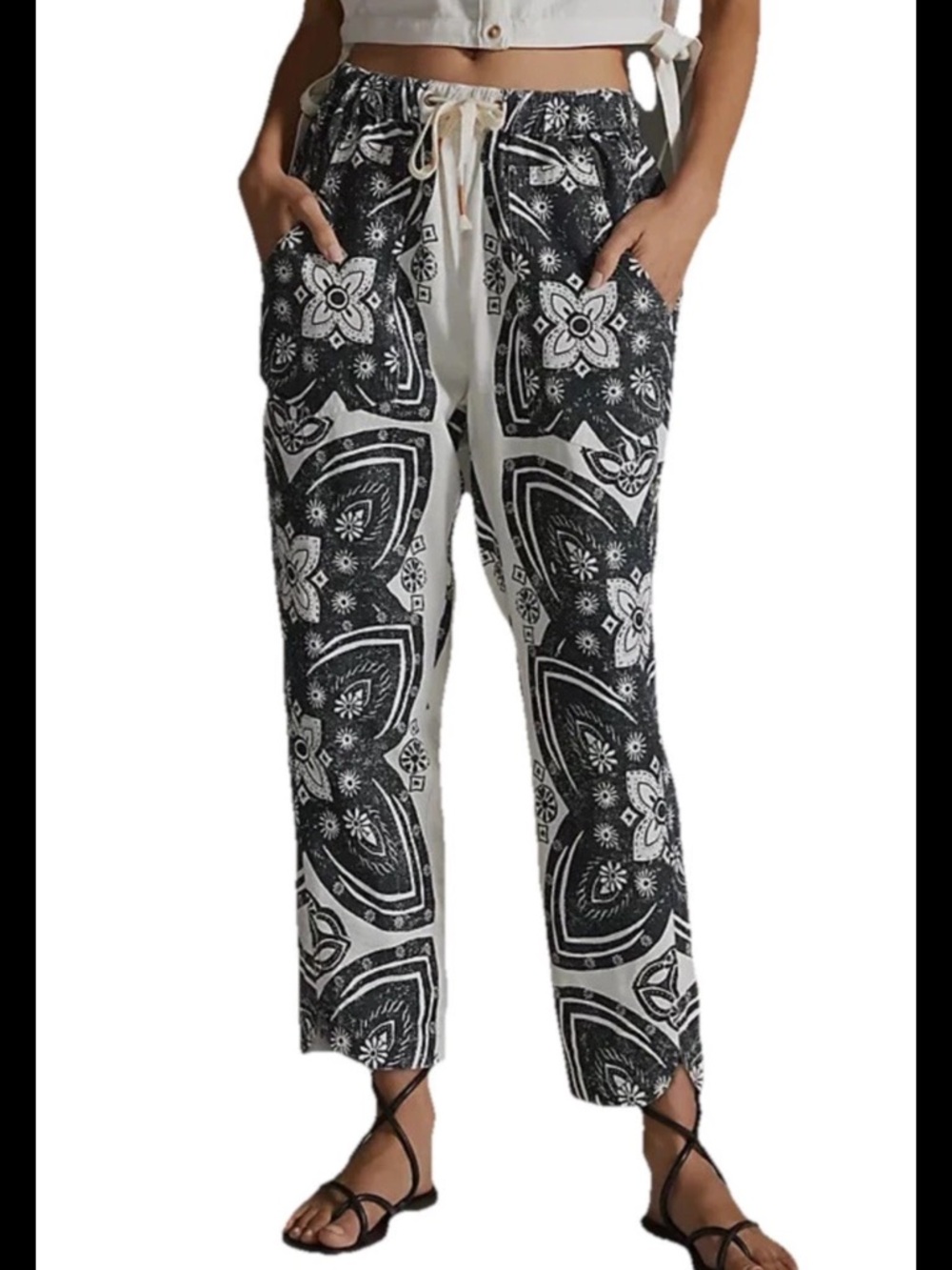 Pilcro Black and White Bandana Print Drawstring Pants